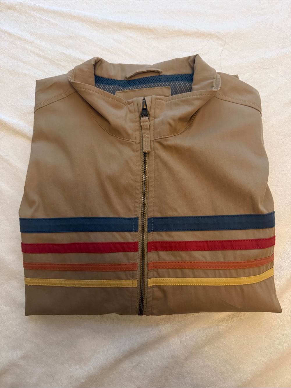 Marine Layer Lightweight Tan Windbreaker with Multi-Stripe Chest - Picture 7 of 7